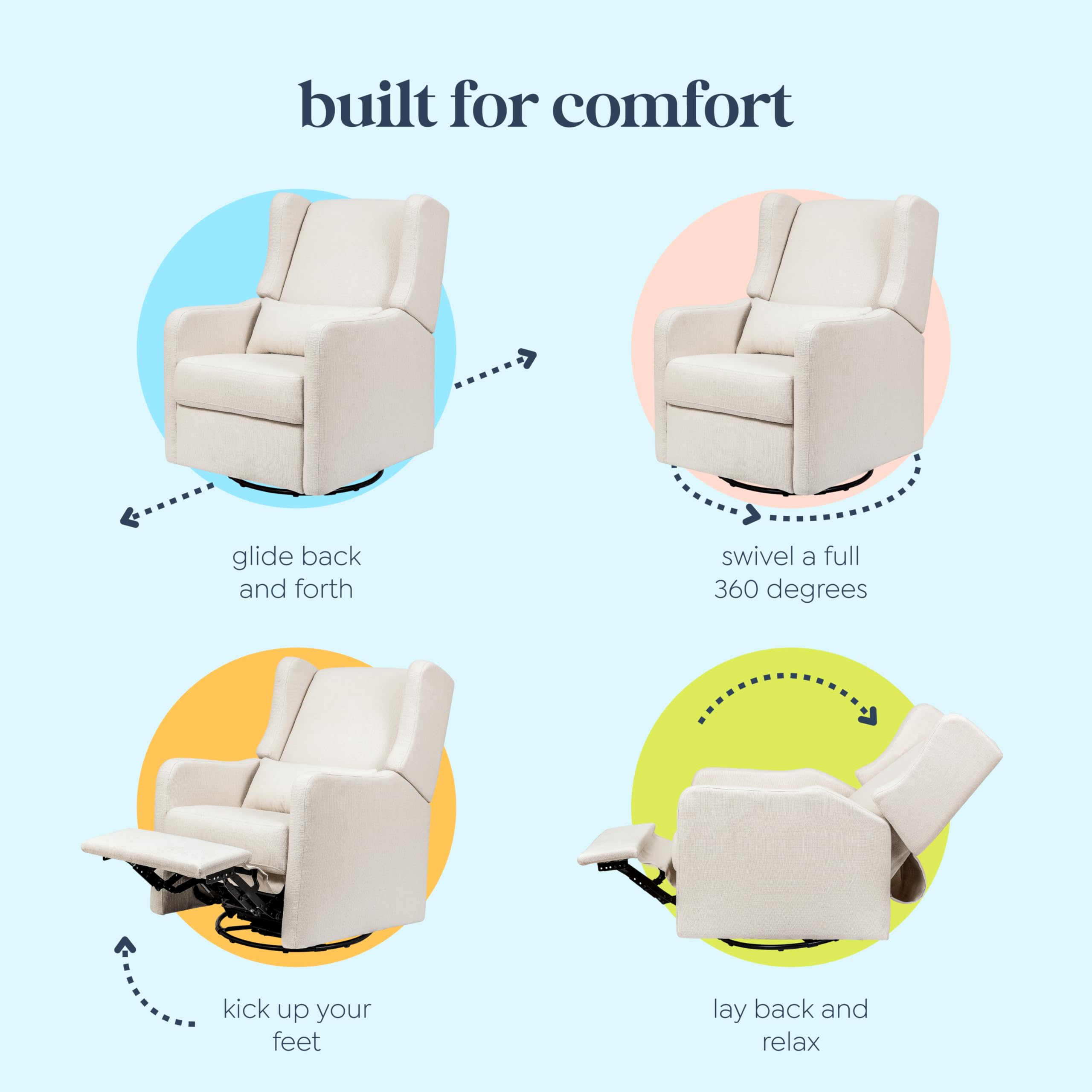 Carter’s Arlo Glider Recliner Nursery Chair - Water & Stain Resistant Glider Rocking Chair for Nursery - GREENGUARD Gold, FSC & Certi-PUR US Certified - Cozy Cream Swivel Rocker Recliner Chair - Image 8