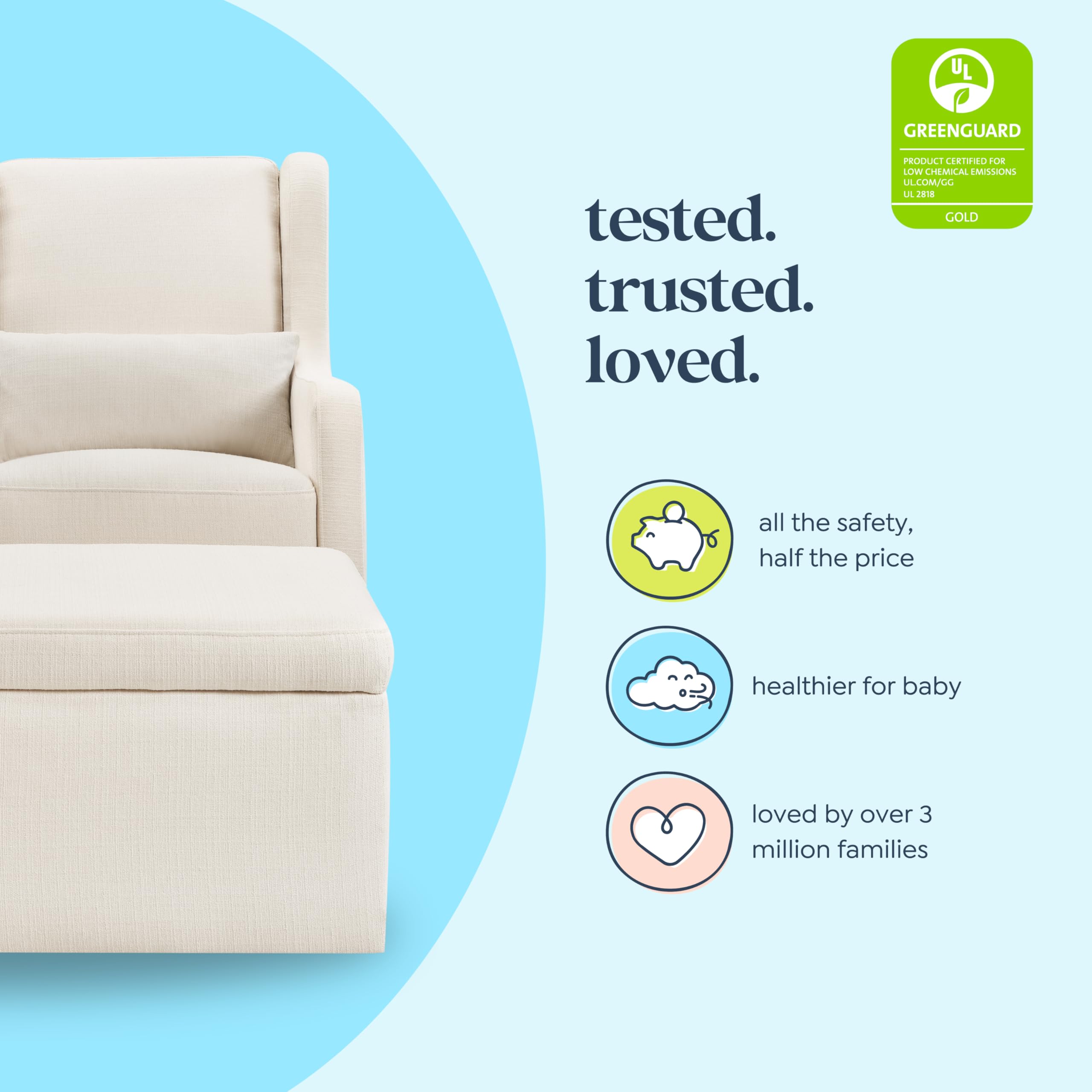 Carter's by daVinci Adrian 360° Swivel Glider Chair w/ Storage Ottoman - Water & Stain Resistant Rocking Chair Glider - GREENGUARD Gold & FSC Certified Glider Rocking Chair for Nursery & Living Room - Image 4