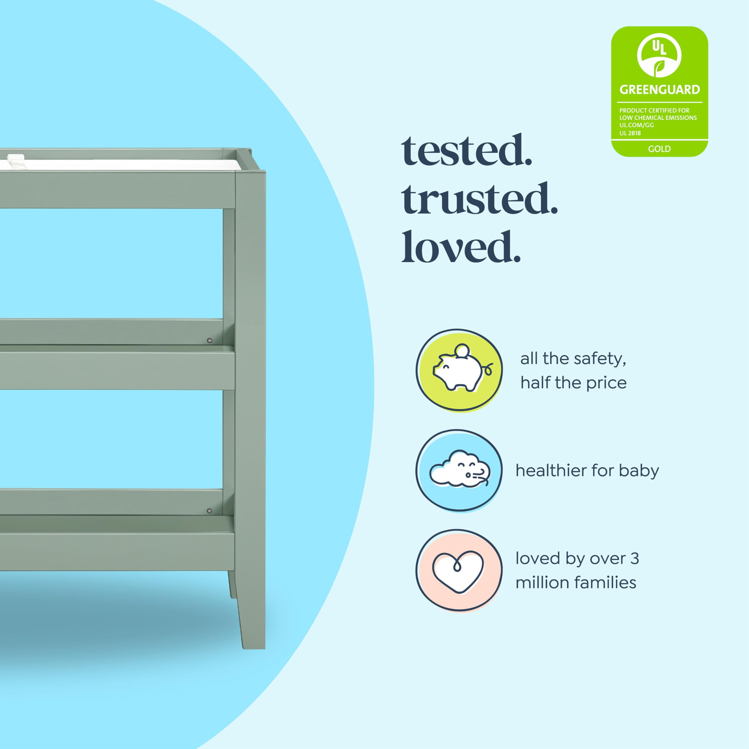 Carter's by Davinci Colby Changing Table in Light Sage, GREENGUARD Gold Certified - Image 4