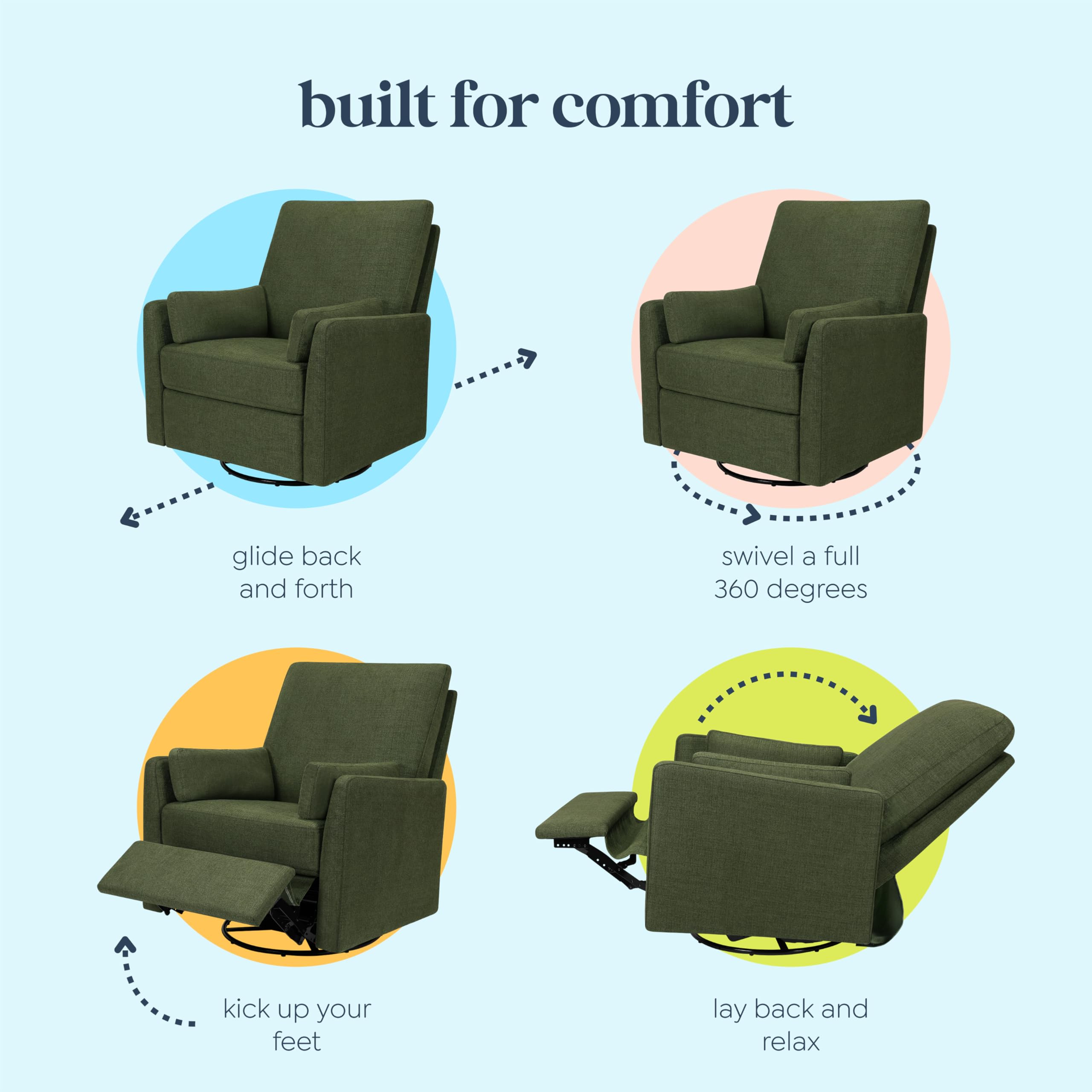 Carter's by Davinci Ethan Swivel Recliner in Performance Forest Green Linen, GREENGUARD Gold & CertiPUR-US® Certified - Image 6