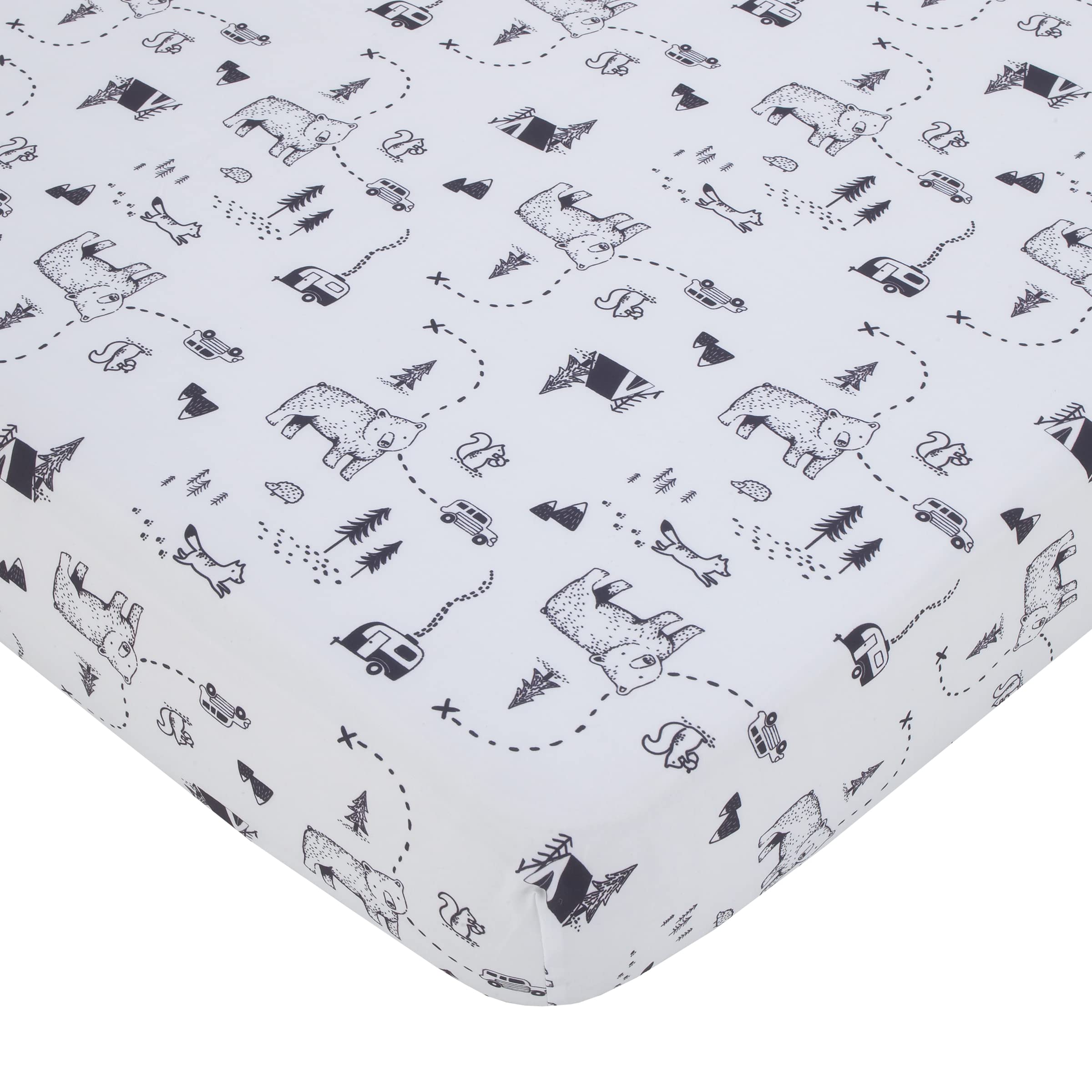 Carter's Woodland Friends Gray Multi Colored Bear and Fox, Squirrel, Tree, Tent, and Campfire 3 Piece Nursery Crib Bedding Set - Comforter, Fitted Crib Sheet, and Crib Skirt - Image 3