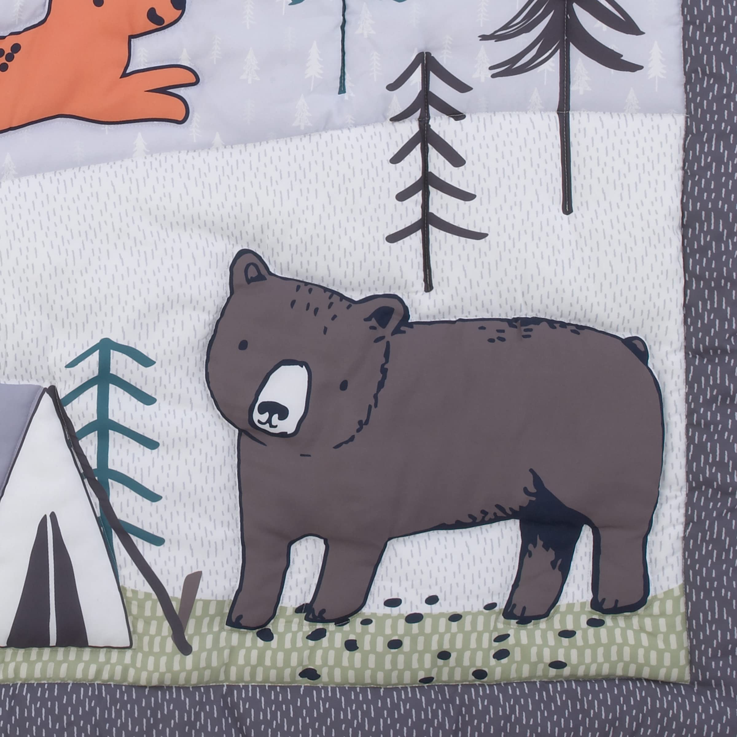 Carter's Woodland Friends Gray Multi Colored Bear and Fox, Squirrel, Tree, Tent, and Campfire 3 Piece Nursery Crib Bedding Set - Comforter, Fitted Crib Sheet, and Crib Skirt - Image 6