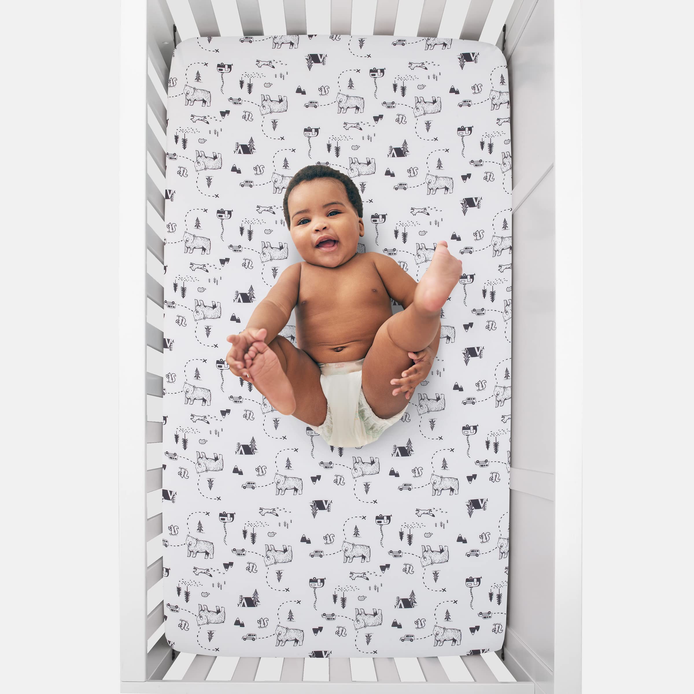 Carter's Woodland Friends Gray Multi Colored Bear and Fox, Squirrel, Tree, Tent, and Campfire 3 Piece Nursery Crib Bedding Set - Comforter, Fitted Crib Sheet, and Crib Skirt - Image 7