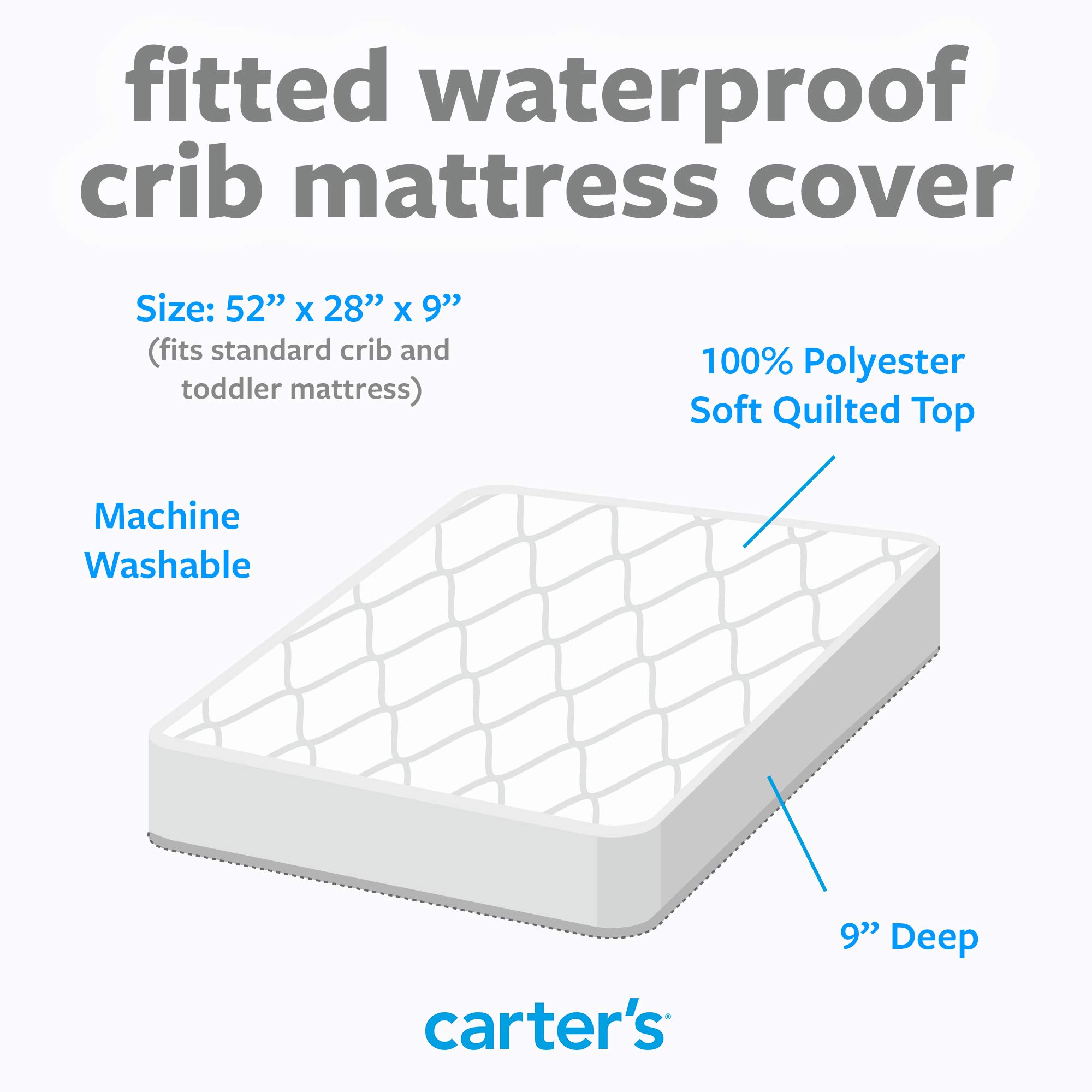 Carters Waterproof Fitted Quilted Crib and Toddler Protective Mattress Pad Cover, White - Image 3
