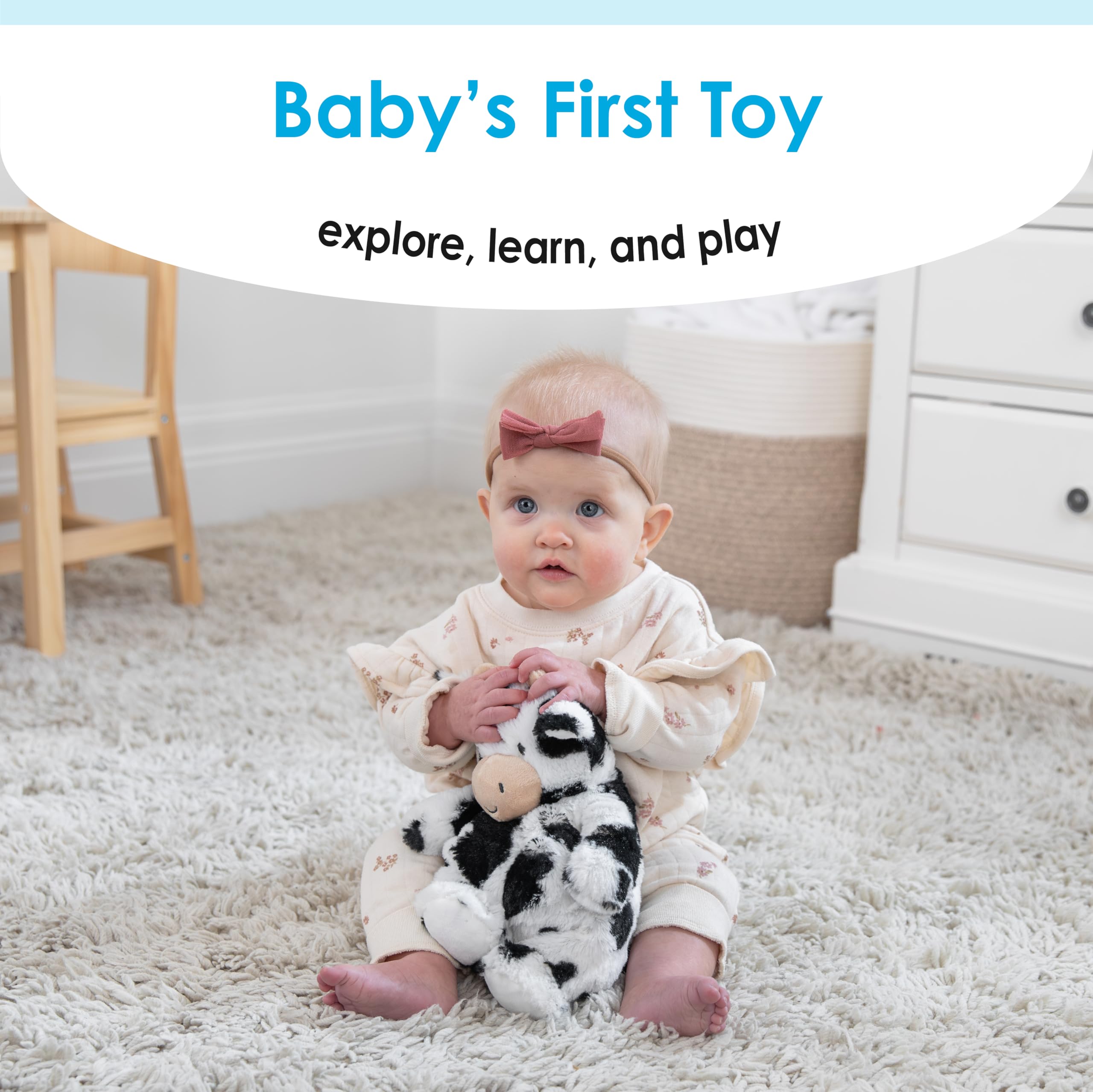 Kids Preferred Carter's Squishy Cow Stuffed Animal, Baby Cow Plush for Kids, Girls, Boys, Babies and Toddlers with Beans and Embroidered Details - Image 6