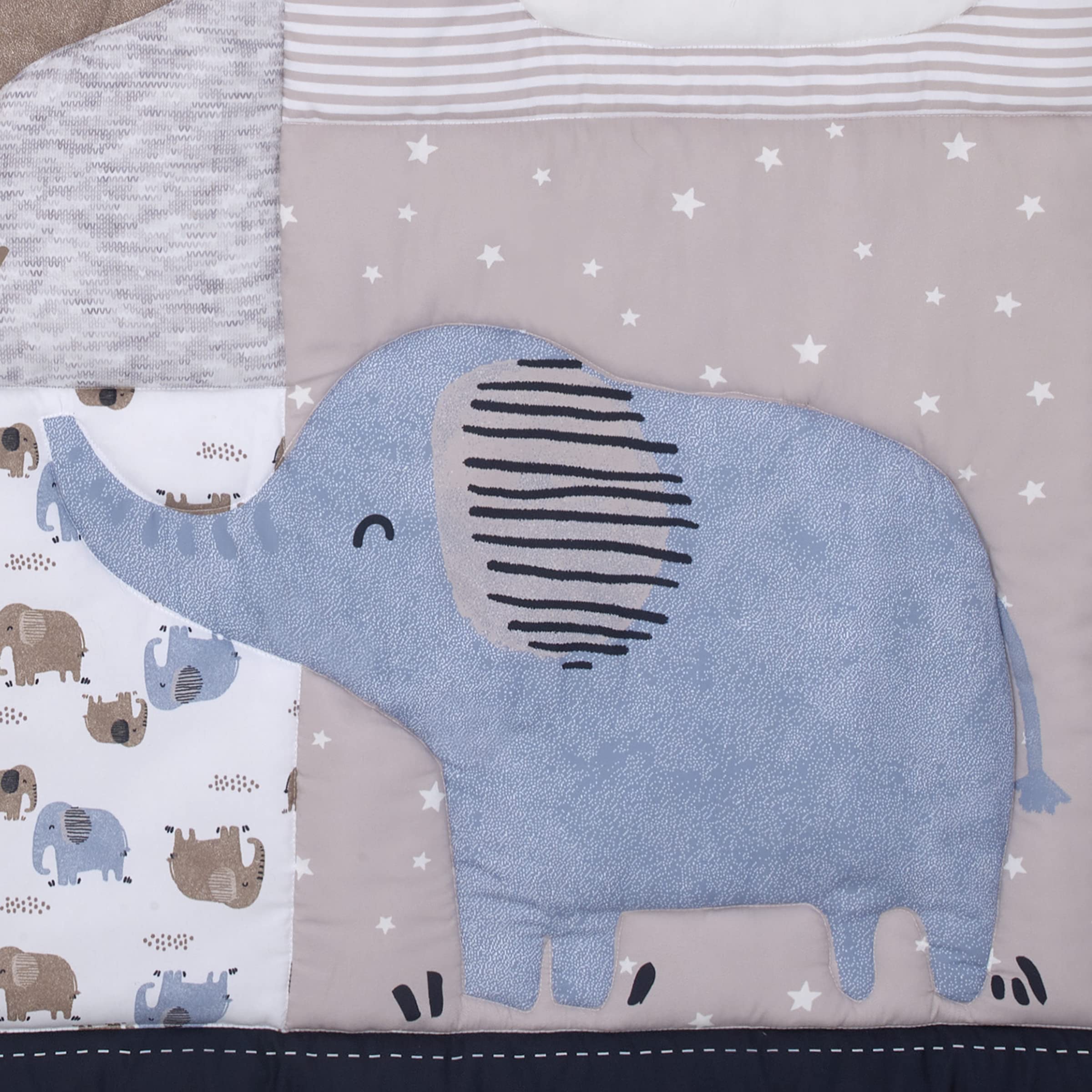 NoJo Carter's Blue Elephant - Chambray, Navy, Gray and White Elephant, Moon, Clouds and Stars 3 Piece Nursery Crib Bedding Set - Comforter, Fitted Crib Sheet and Crib Skirt - Image 7