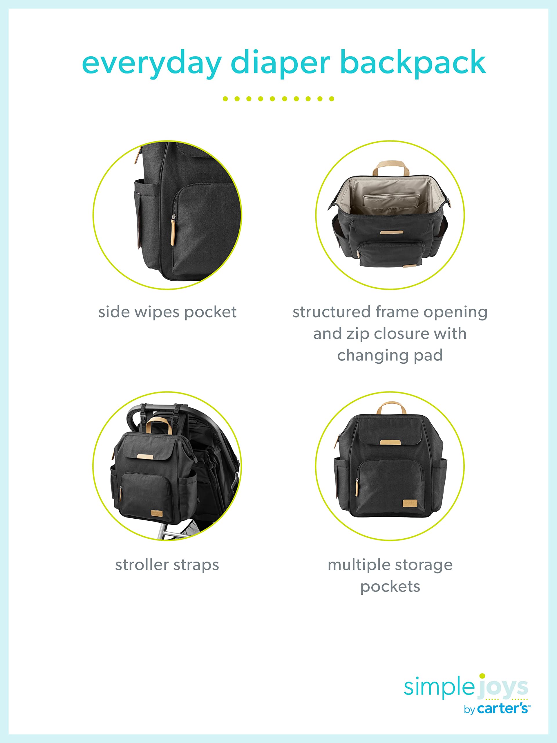 Simple Joys by Carter's Kid's Everyday Diaper Backpack Accessory, Black, One Size - Image 7